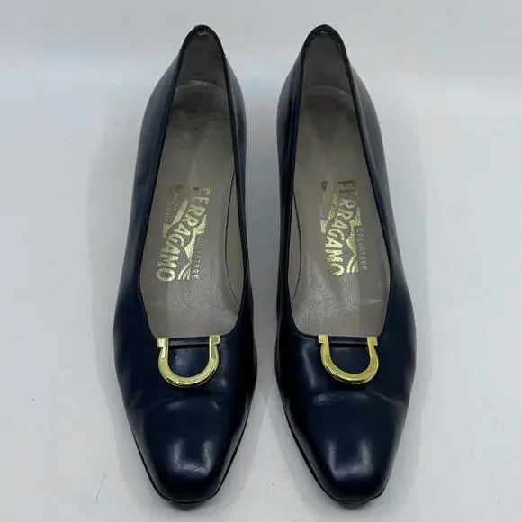 Vintage Salvatore Ferragamo Gold Buckle Low Pumps - Picture 5 of 12